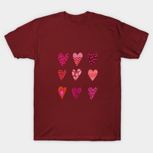 Red and pink hearts with and dots lines T-Shirt